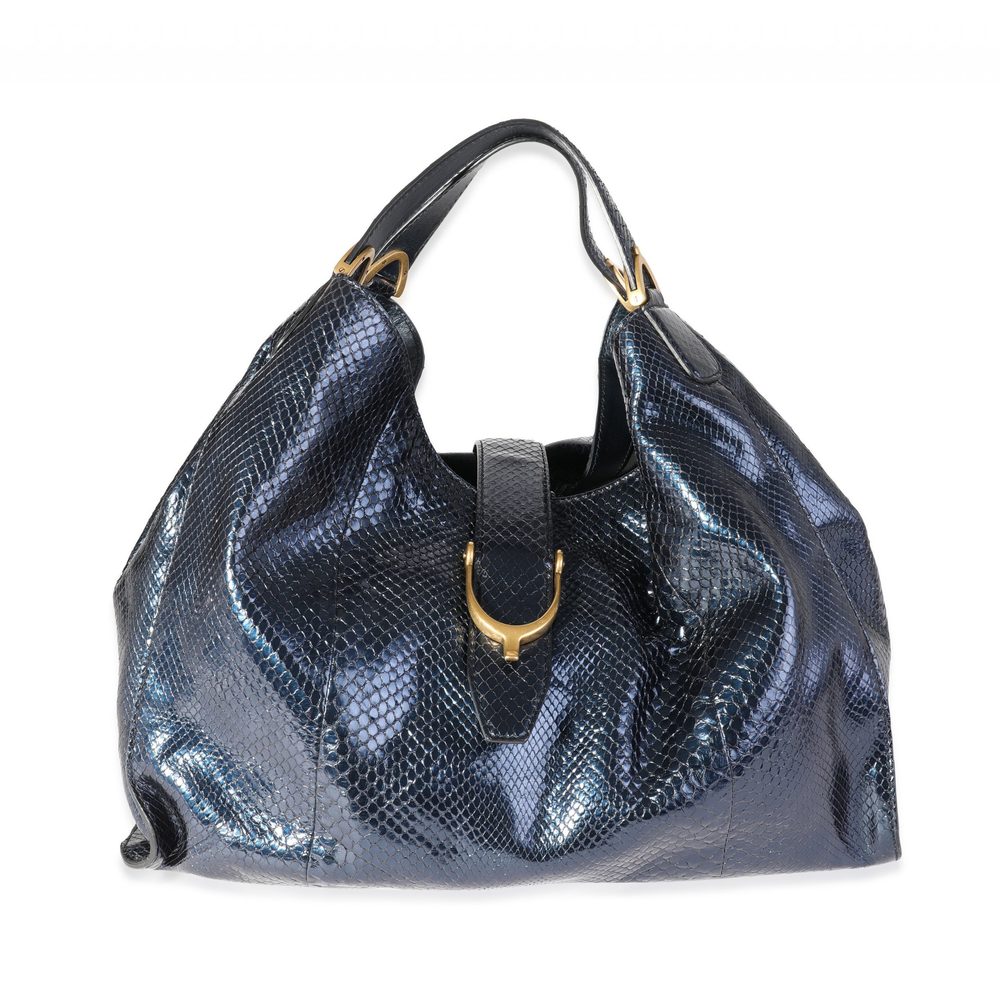 Gucci Blue Shiny Python Large Stirrup Bag - image 1